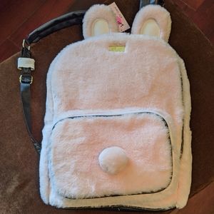 Betsy Johnson Pink Fuzzy Bunny Backpack